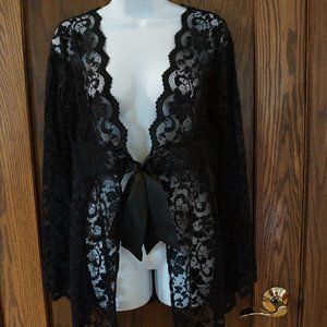CAbi Black Lace Tie Cardigan